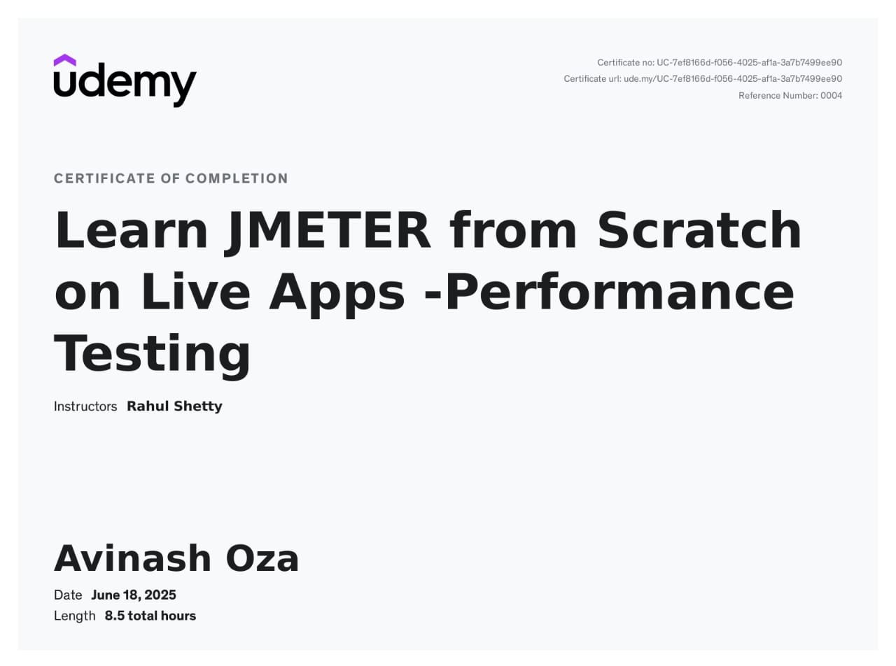 JMeter Performance Testing Certificate